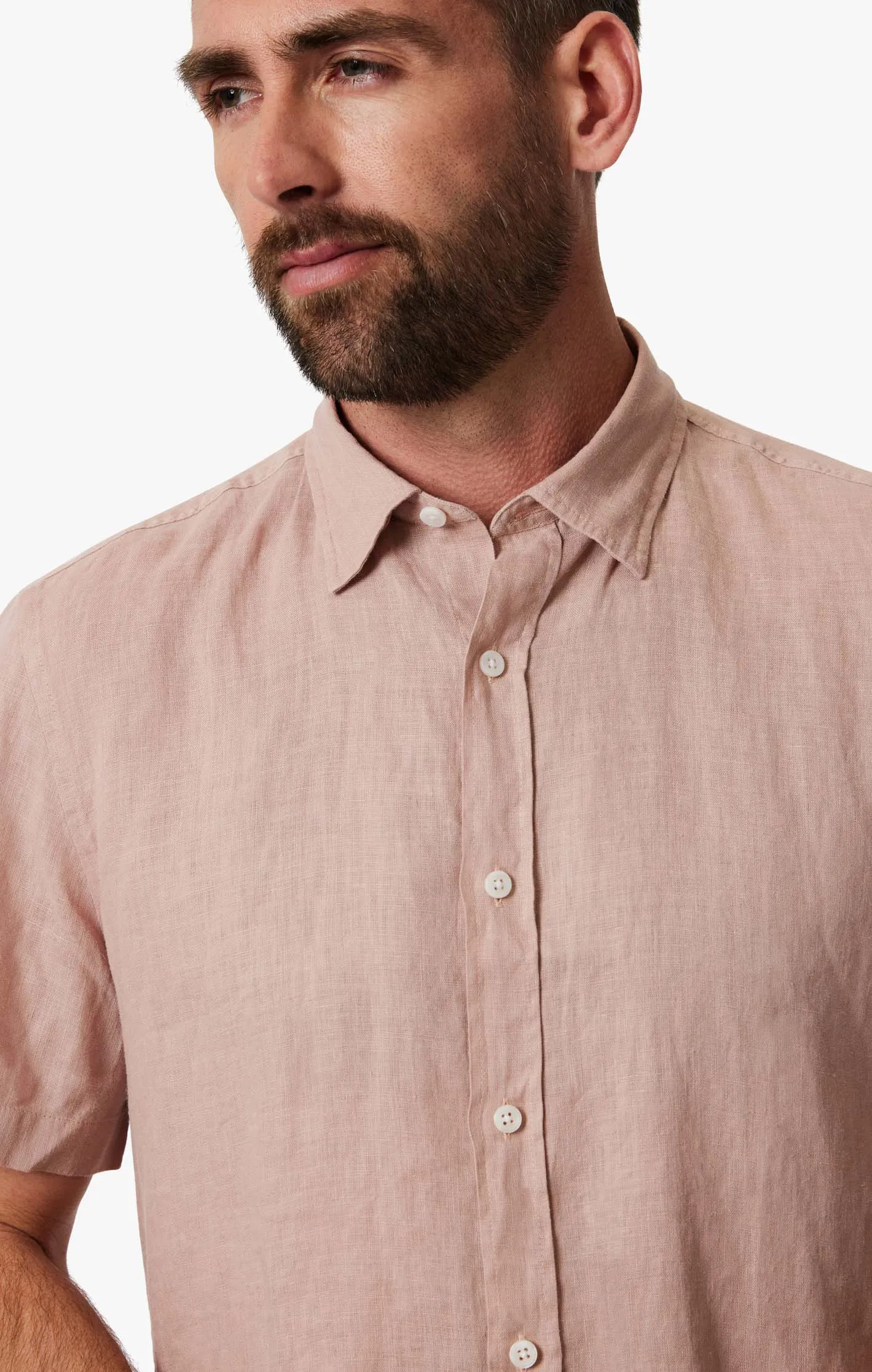 Linen Short Sleeve Shirt In Fawn