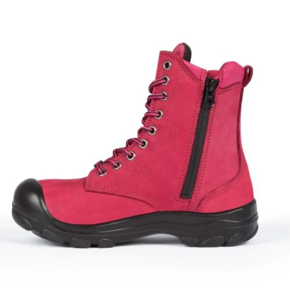 P&F S558 Women's 8" Steel Toe Work Boot With Side Zip - RED