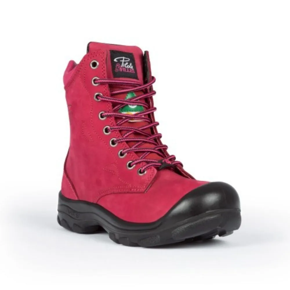 P&F S558 Women's 8" Steel Toe Work Boot With Side Zip - RED