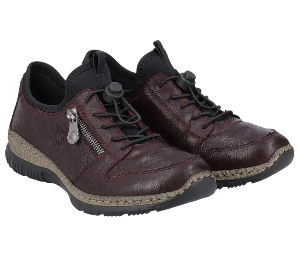 Pantofi eleganti, dama, RIEKER MemoSoft, N32G0-35 bordo, piele naturala