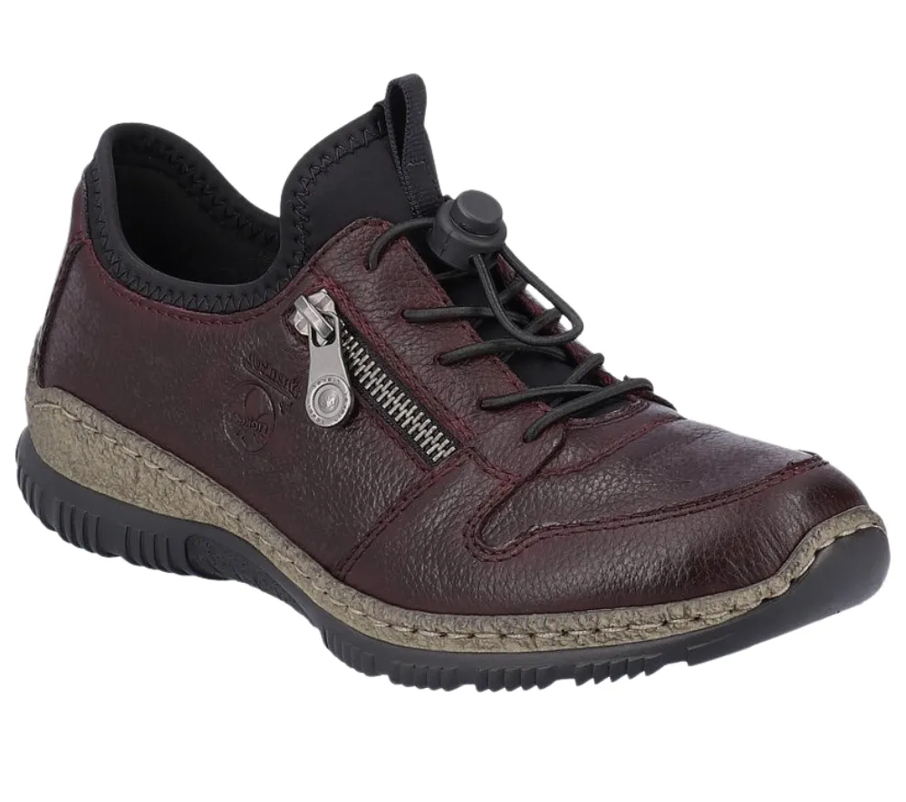 Pantofi eleganti, dama, RIEKER MemoSoft, N32G0-35 bordo, piele naturala