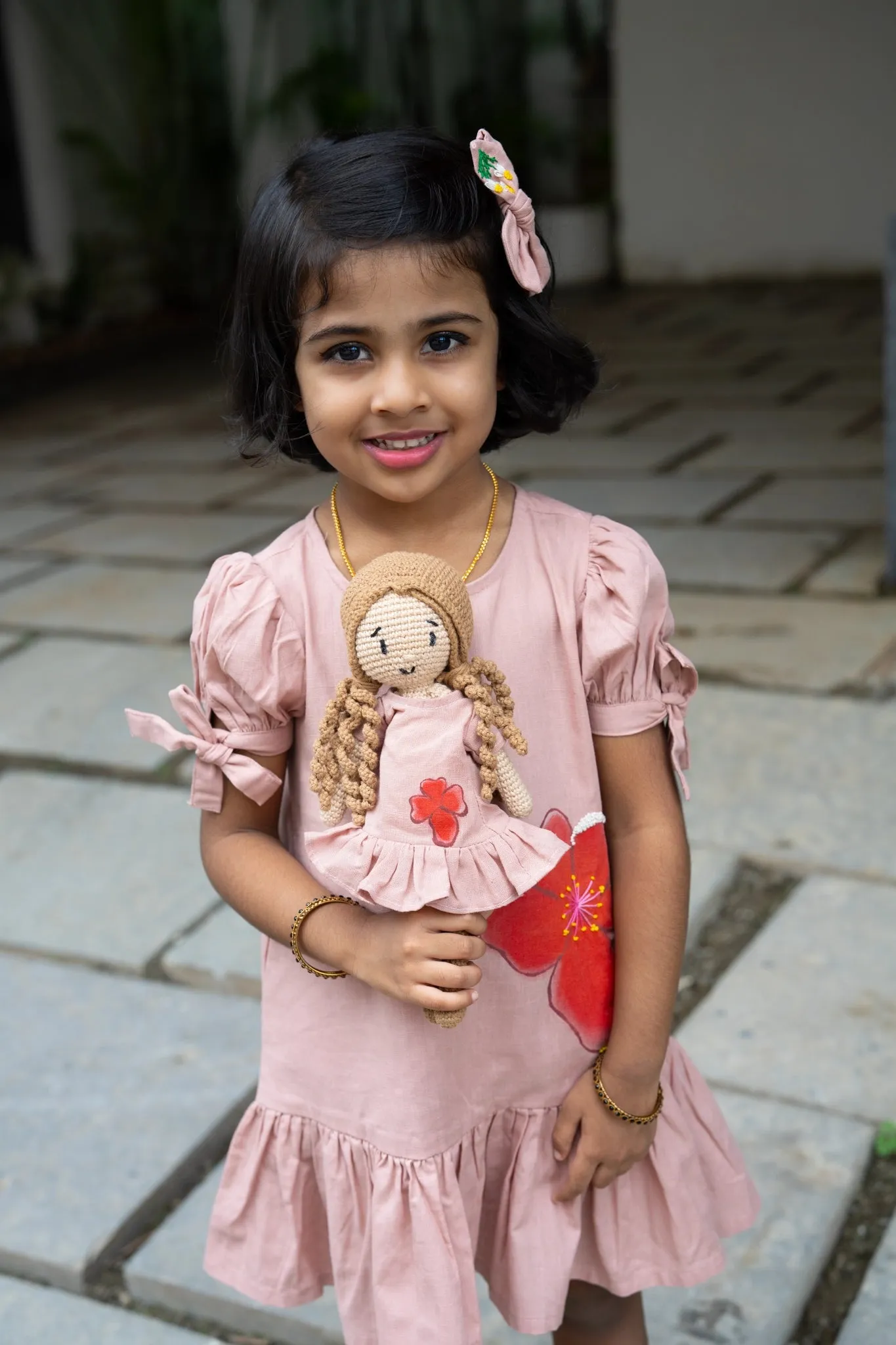 Scarlet Blossoms Cotton Frock | Girls | Handpainted