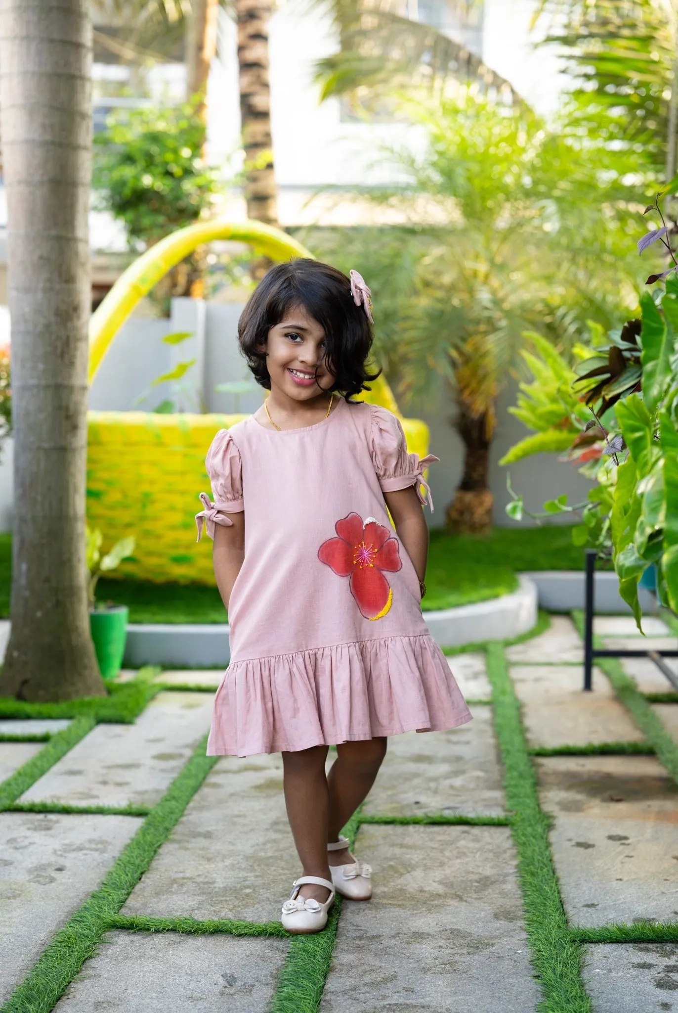 Scarlet Blossoms Cotton Frock | Girls | Handpainted