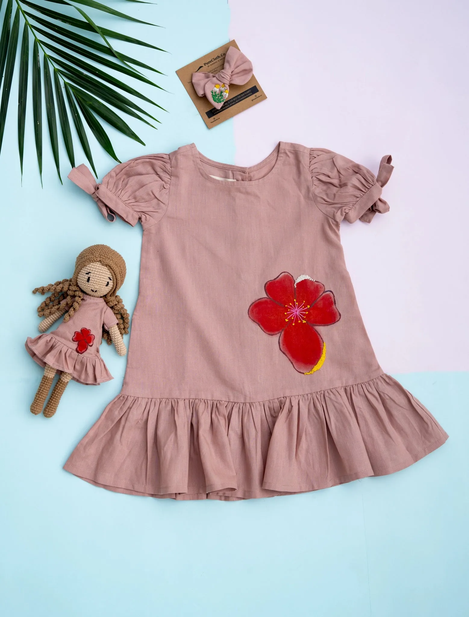 Scarlet Blossoms Cotton Frock | Girls | Handpainted