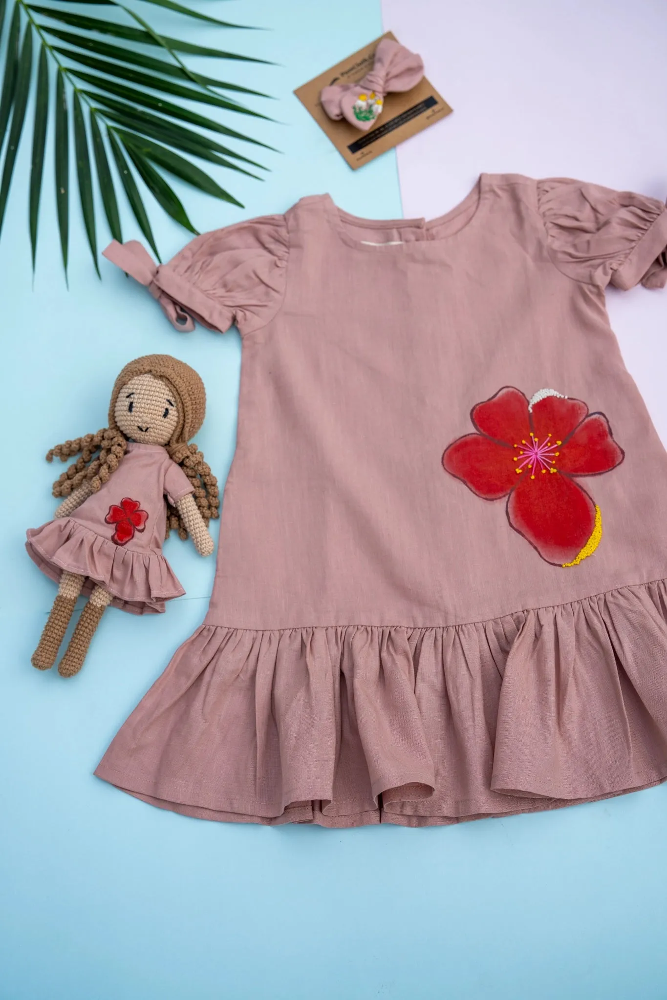 Scarlet Blossoms Cotton Frock | Girls | Handpainted