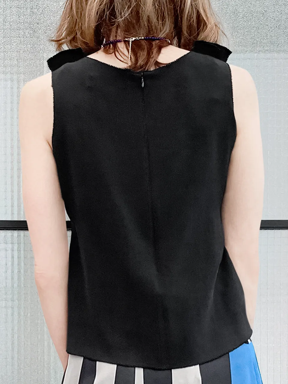 Surprise Sale! Black Stitched Trim Empire Waist Silk Tank