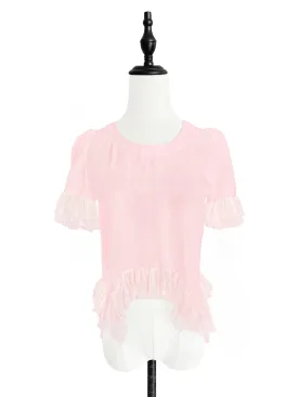 Surprise Sale! Tonal Pink Mix Detail Asymmetric Hem Ruffle Top