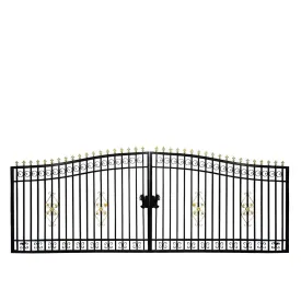 TMG Industrial 110-ft Bi-Parting Ornamental Wrought Iron Gate & Fence Panels Combo Pack, All Steel, Powder Coated, TMG-MG110P