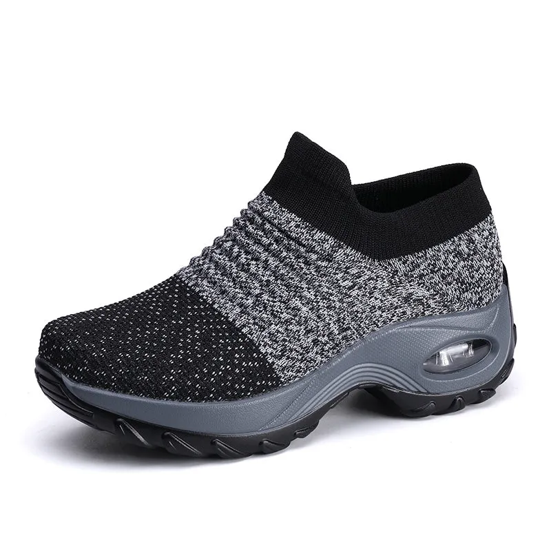 Ultra-Comfortable Women's Slip-On Sneakers - Breathable, Lightweight, Air Cushion Sole, Knit Upper, Easy Walking Shoes for Casual Outings, Travel, and Fitness Activities